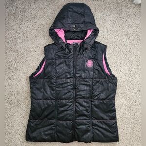 Women's Black and Pink Hooded Vest